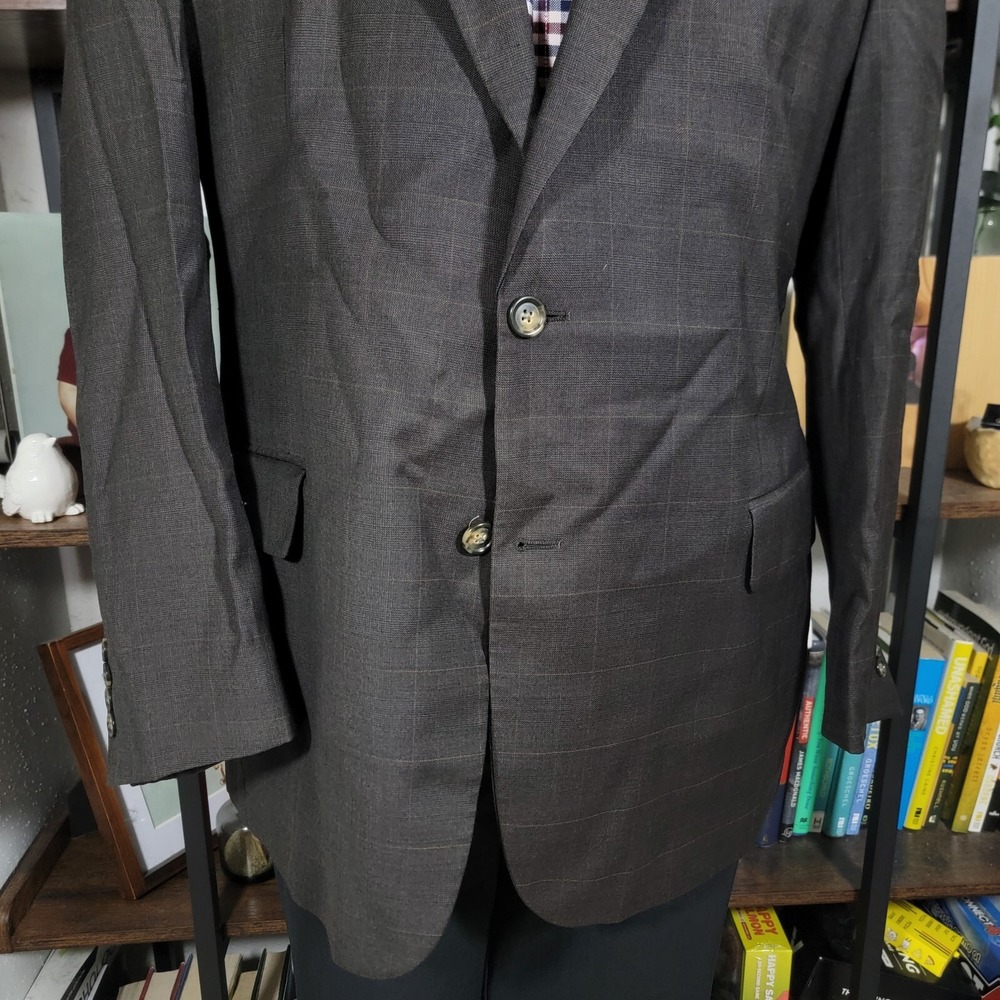 Jos A Bank Men's Sport Coat Blazer Two Button Brown Plaid Wool Size 44R - Picture 12 of 16